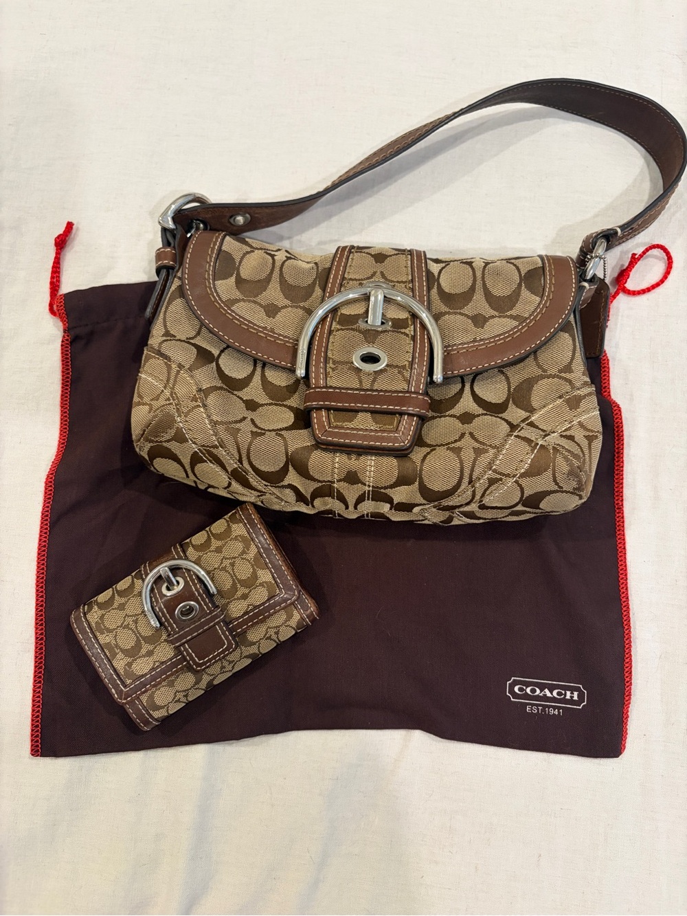 Vintage Coach SoHo Brown Signature Canvas Shoulder Bag w/ matching Wallet &dusty